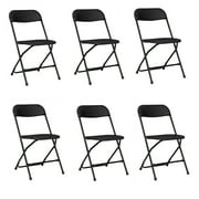 Black Folding Chairs 6 Pack, Outdoor Indoor Plastic Commercial Stackable Guest Chairs for Events Office Wedding Party Picnic Kitchen Dining, 350lb Capacity